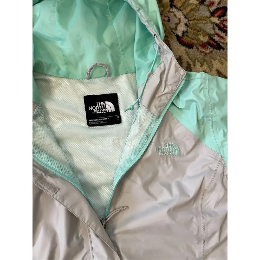 The North Face Jacket Womens S Full Zip Windbreaker Rain Coat Teal Gray Classic